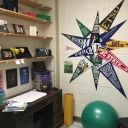 Molly's Office at Mitchell High School with pennants and inclusive flags