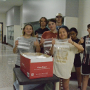Heritage Middle School students pose for a photo with some of the bags collected. Chrissy Murphy, Morganton News Herald