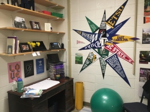 Molly's Office at Mitchell High School with pennants and inclusive flags